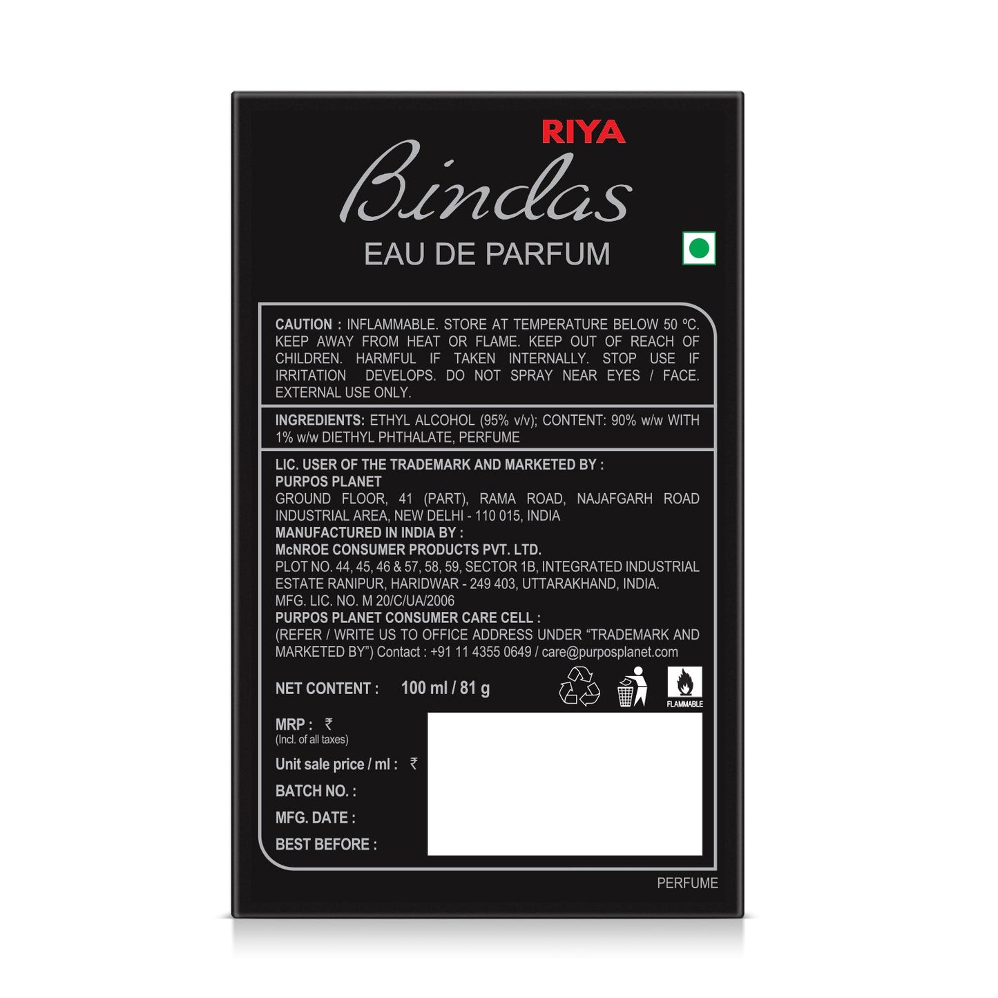 Bindas| Men's Perfume | 100 ml Eau De Parfum